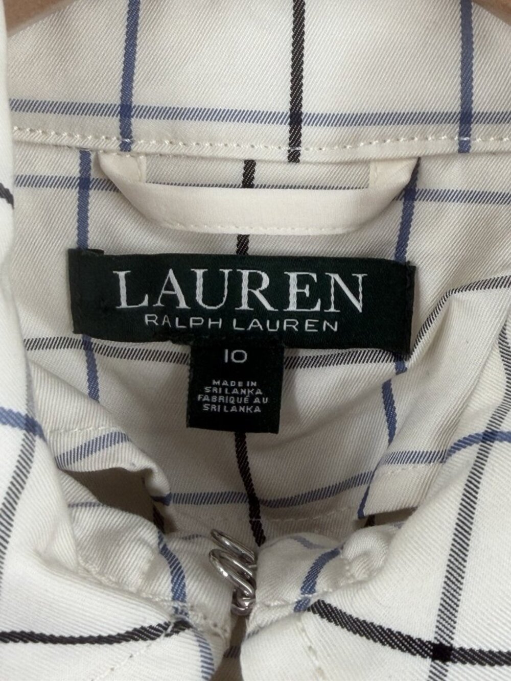 LAUREN RALPH LAUREN Women's Ivory Blue Plaid Double Breasted Belted Trench Coat - Picture 6 of 7